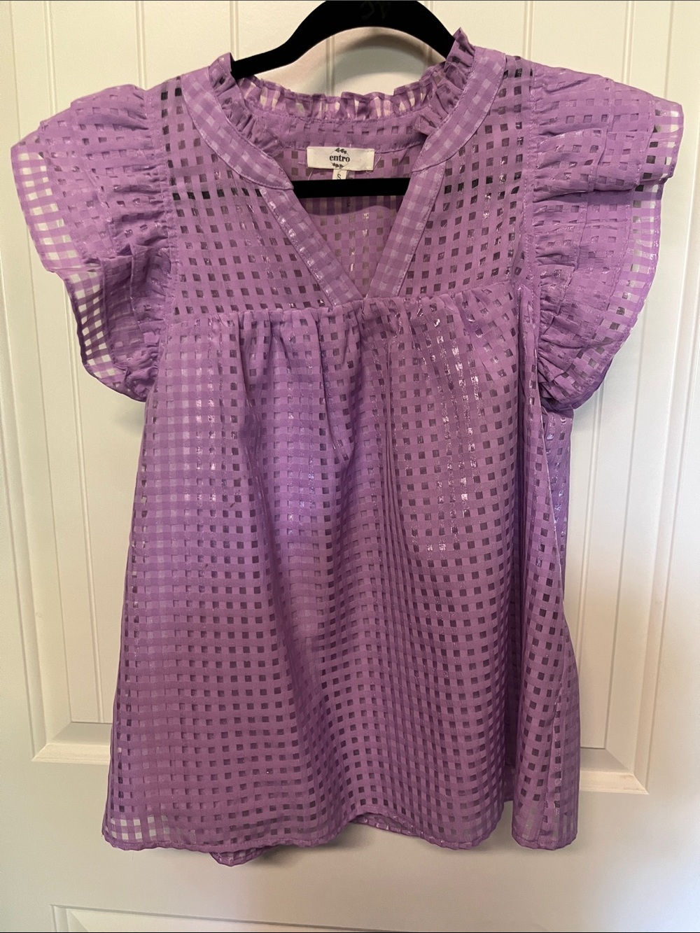 💜Entro Ladies' Lilac Check Flutter Sleeve Tunic Dress💜